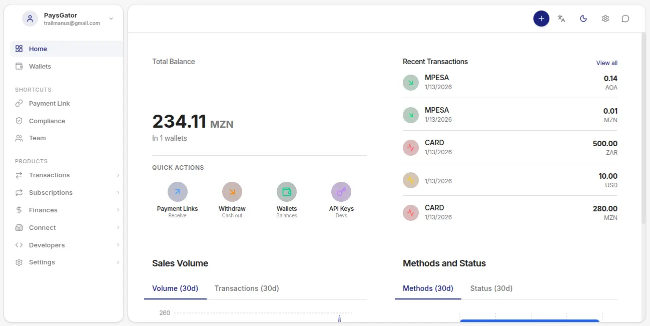 Paysgator Dashboard